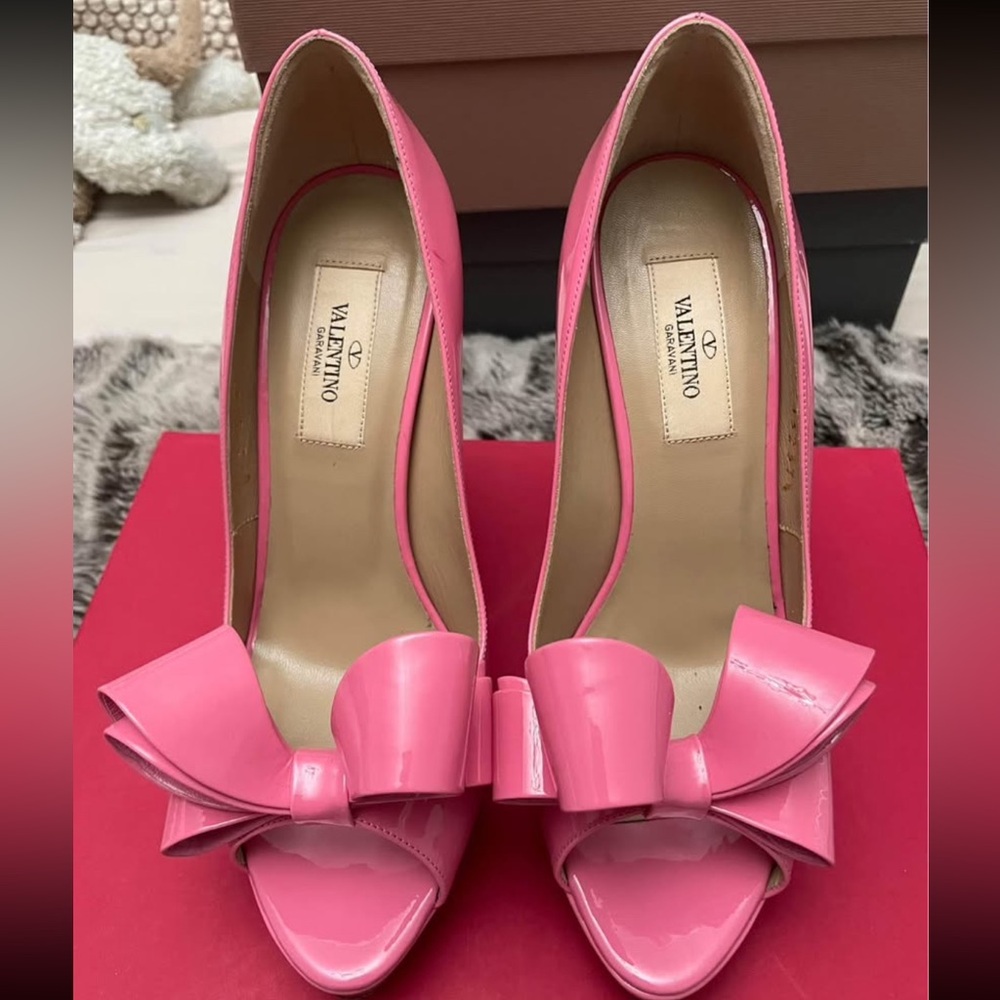Valentino Pink Peep-Toe Bow Heels